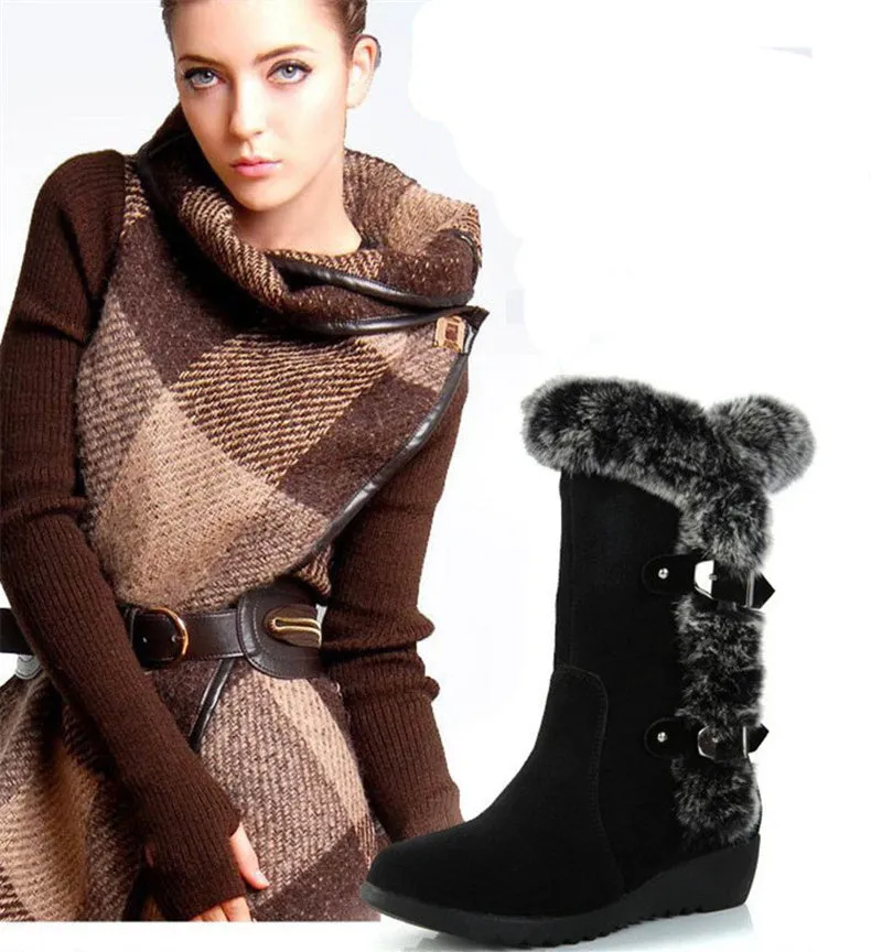 Mid-calf Faux Fur Plush Winter Snow Boots