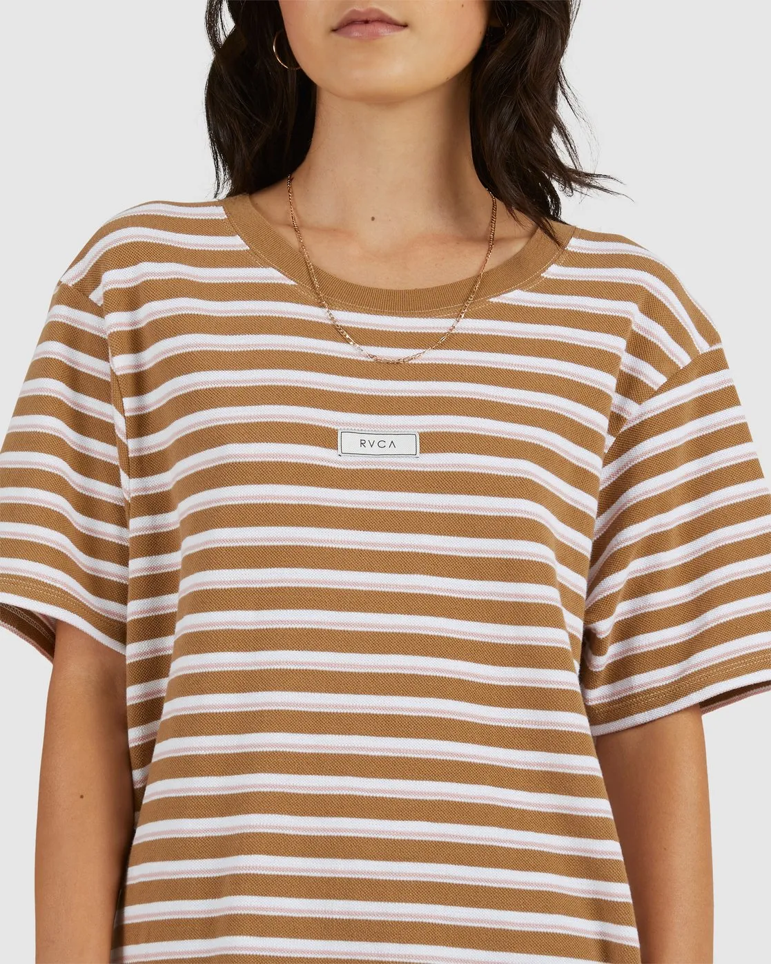 Patch Stripe Easy Tee - Light Brown