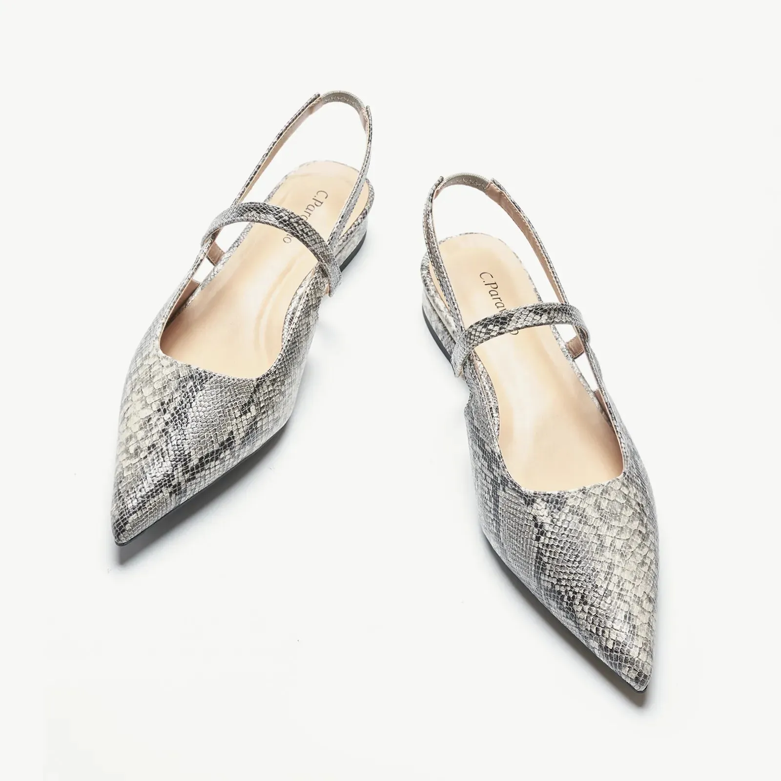 Pointed Toe Snakeskin Slingback Flats (Freya)