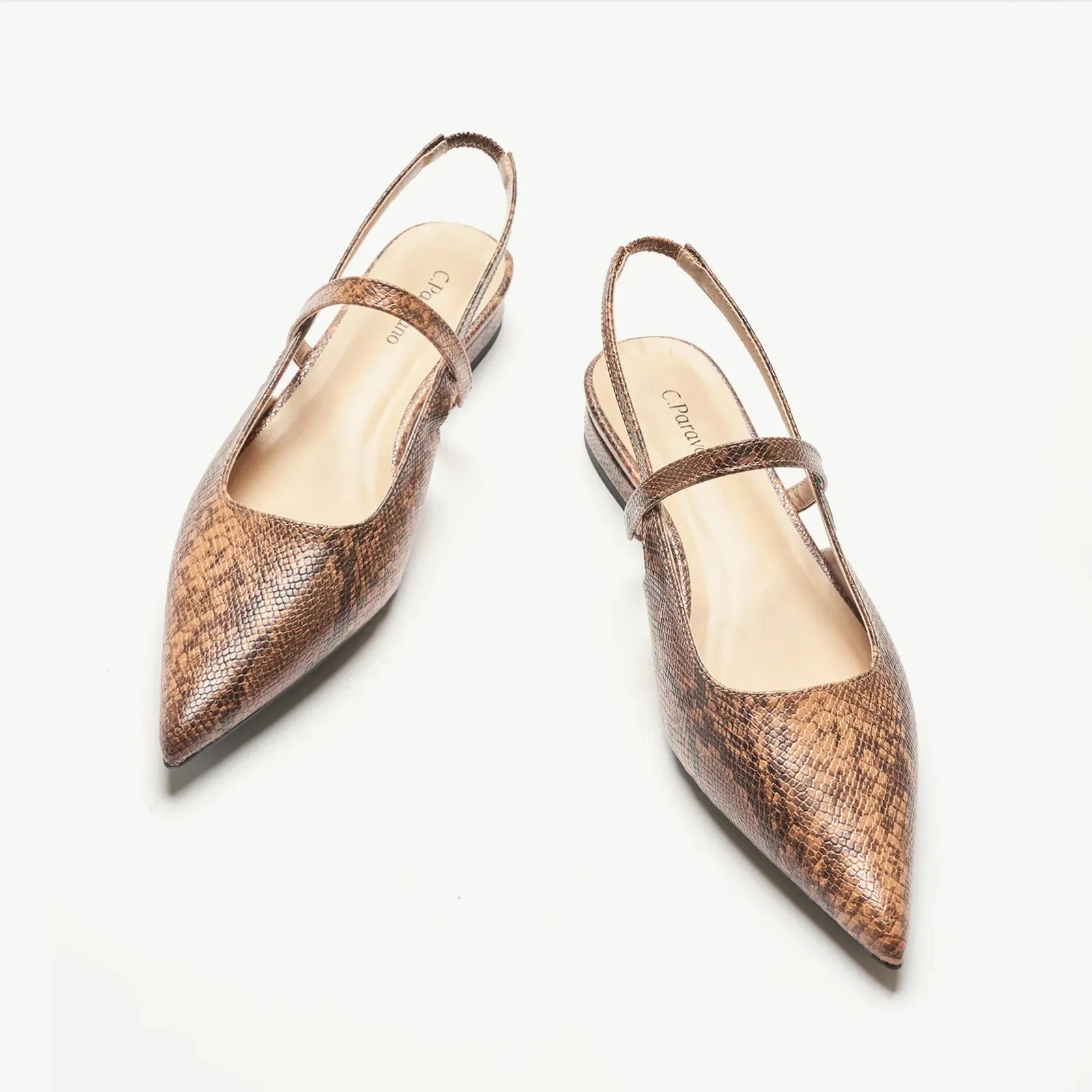 Pointed Toe Snakeskin Slingback Flats (Freya)