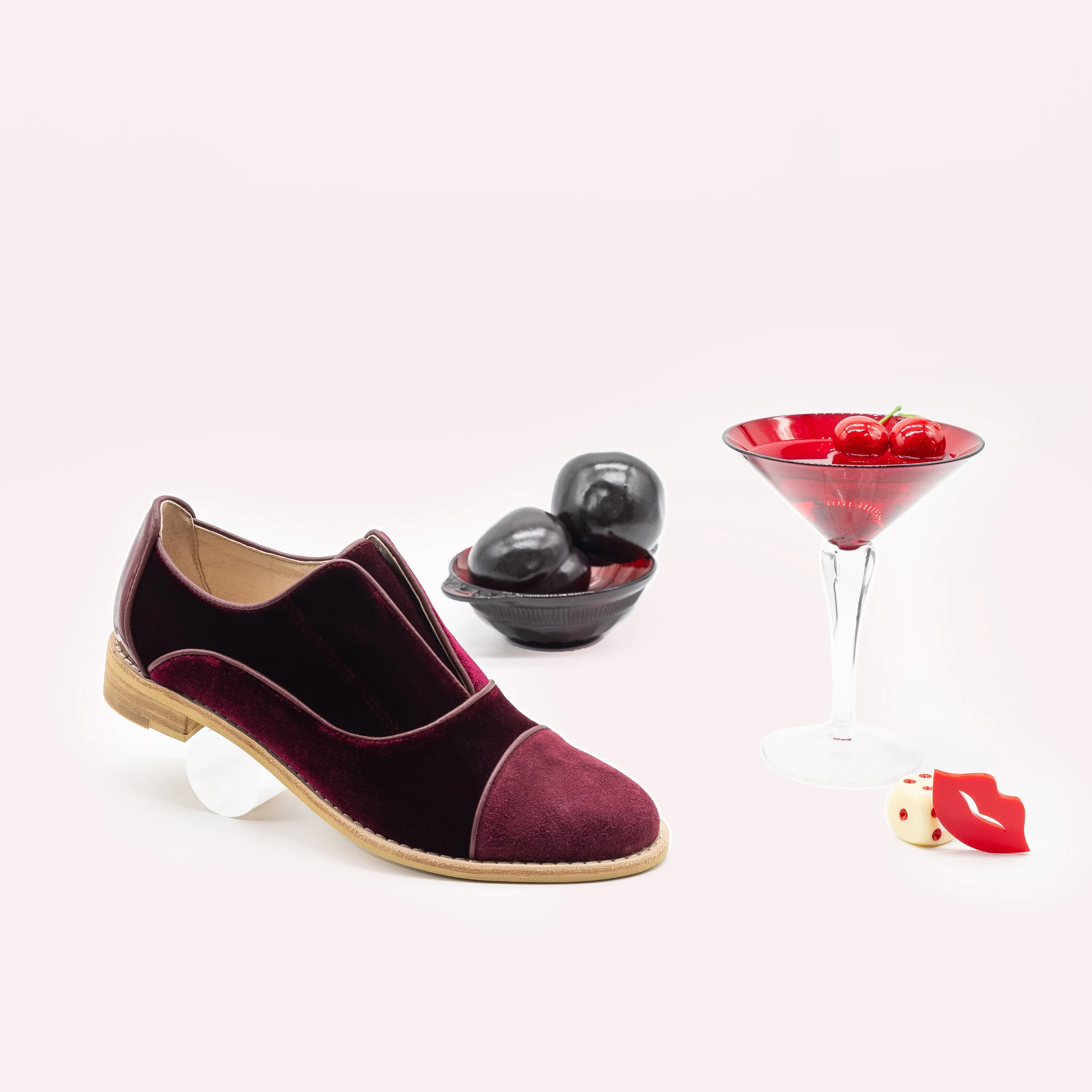 PORT MANHATTAN Burgundy Velvet Oxfords