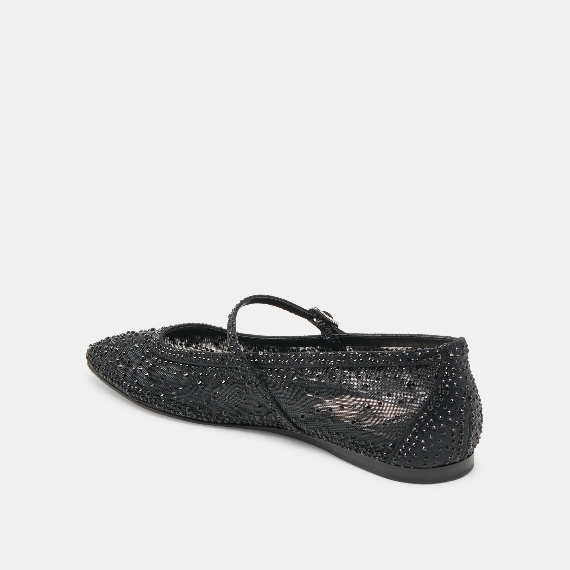 REYES CRYSTAL BALLET FLATS BLACK MESH