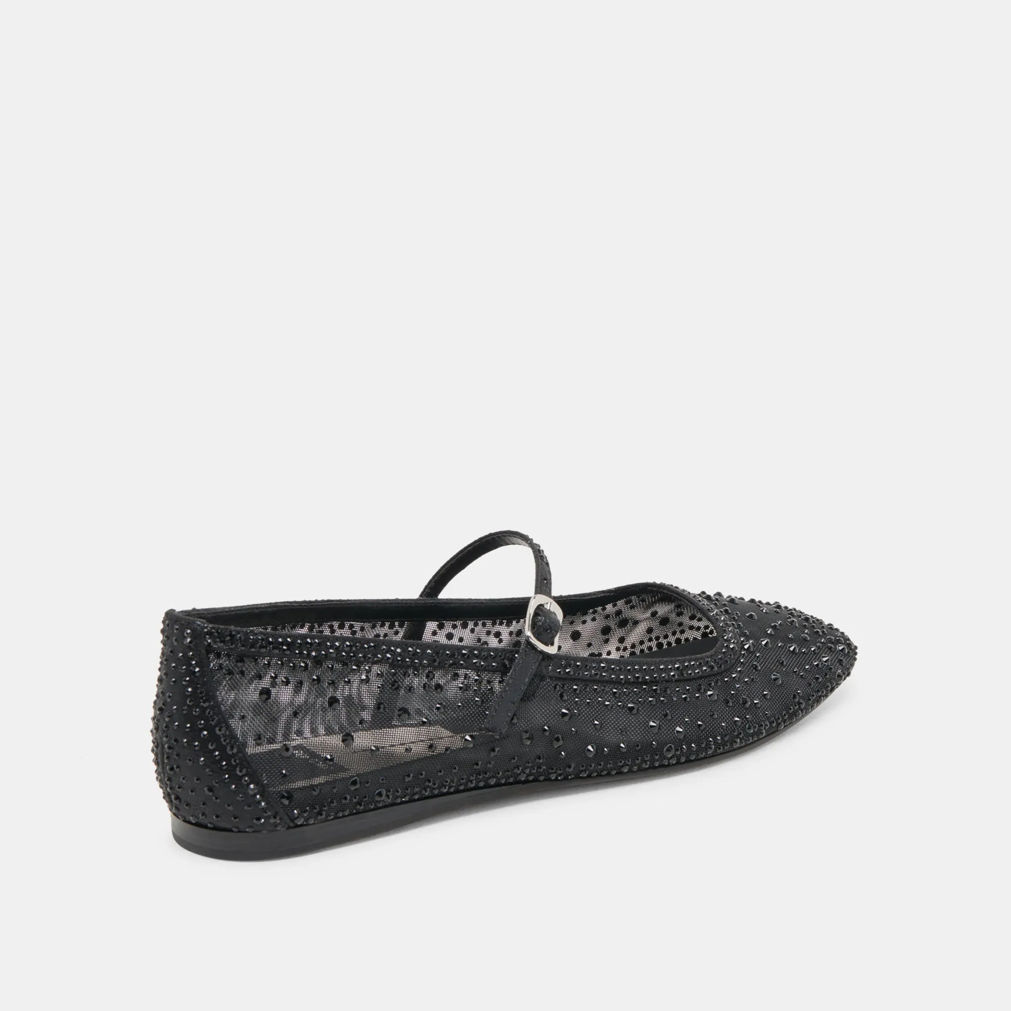 REYES CRYSTAL BALLET FLATS BLACK MESH