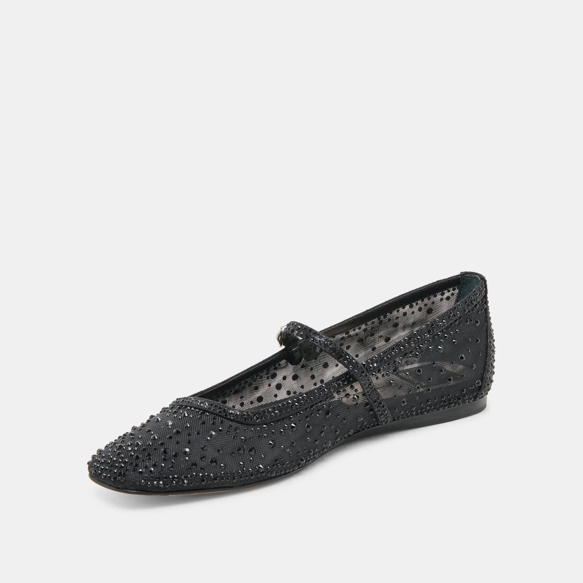 REYES CRYSTAL BALLET FLATS BLACK MESH