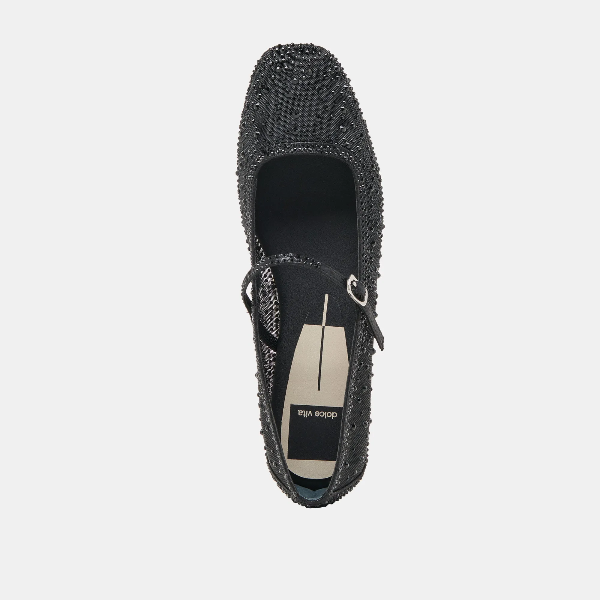 REYES CRYSTAL BALLET FLATS BLACK MESH