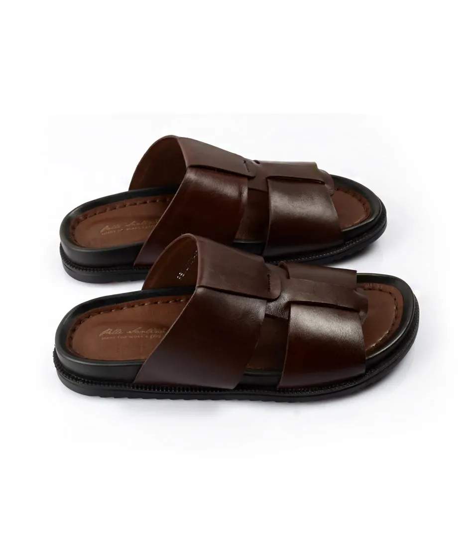 Roma Leather Slippers - Brown