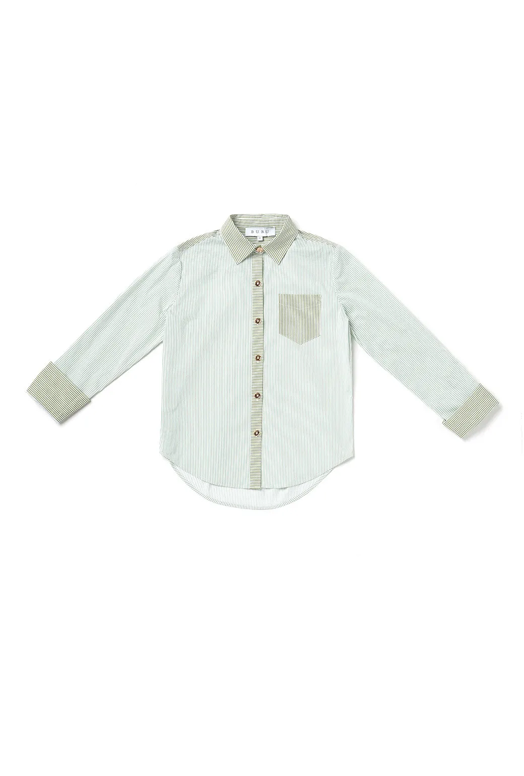 SAMPLE - Mel Mixed Button Down Shirt - Olive Stripe