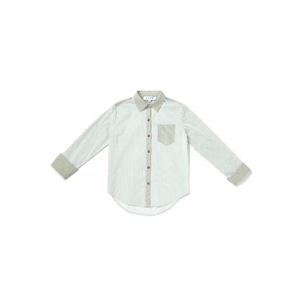 SAMPLE - Mel Mixed Button Down Shirt - Olive Stripe