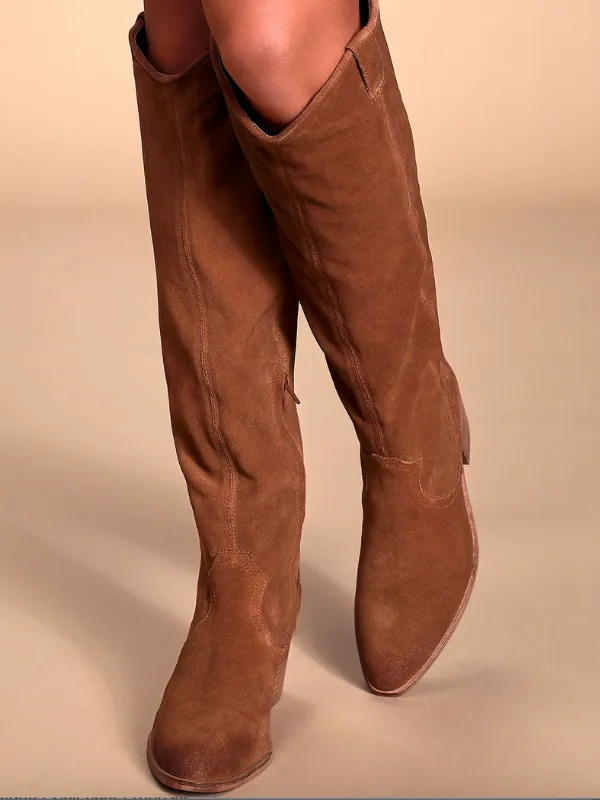 Sbicca Izzy Cognac Suede Leather Knee High Boots