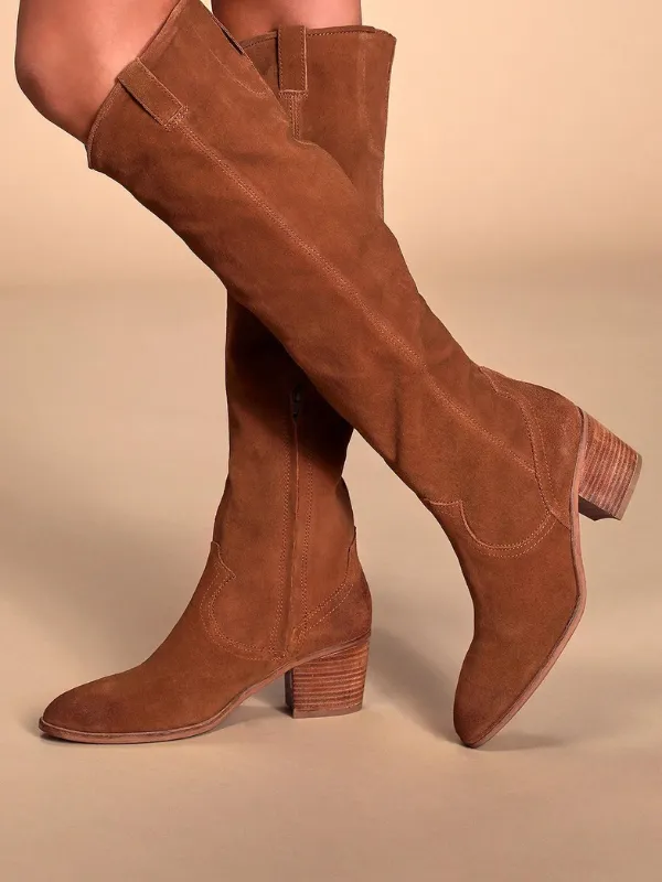 Sbicca Izzy Cognac Suede Leather Knee High Boots