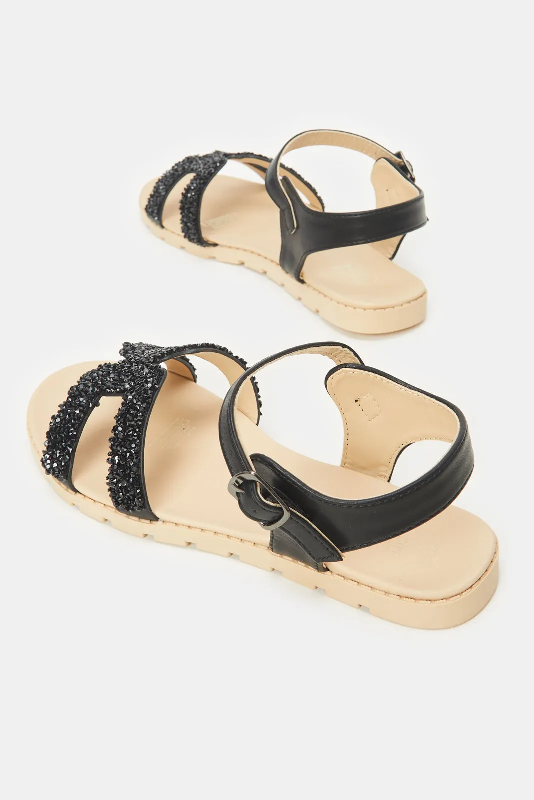 Senior Girls Black Backstrap Sandal