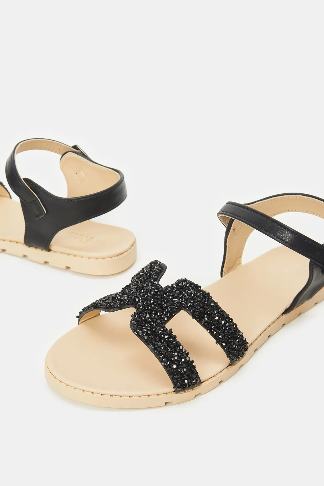 Senior Girls Black Backstrap Sandal