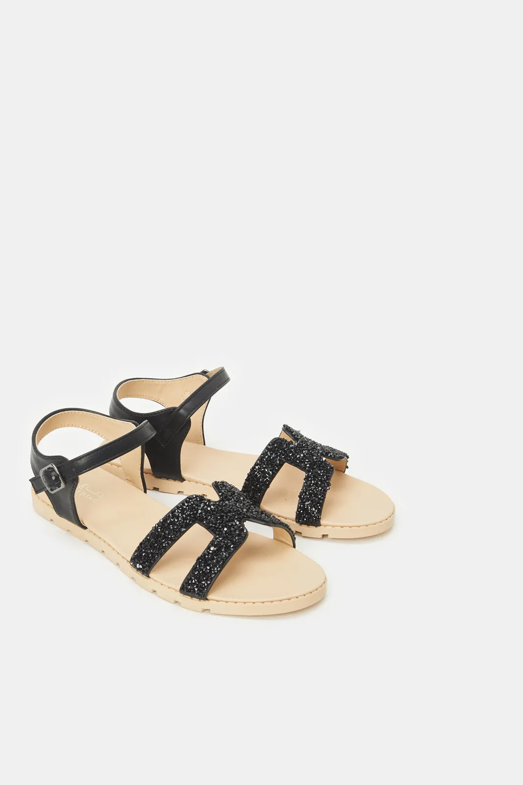 Senior Girls Black Backstrap Sandal