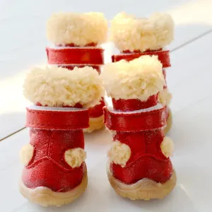 Snow Winter Season Shoes for Dogs - Warm 4pcs/set Non-slip Small Pet Puppy Footwear - Fur-lined Boots for Chihuahua, Pugs