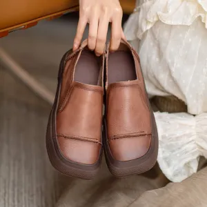 Soft Leather Flats Slip on Loafers for Women Handmade in Brown/Khaki