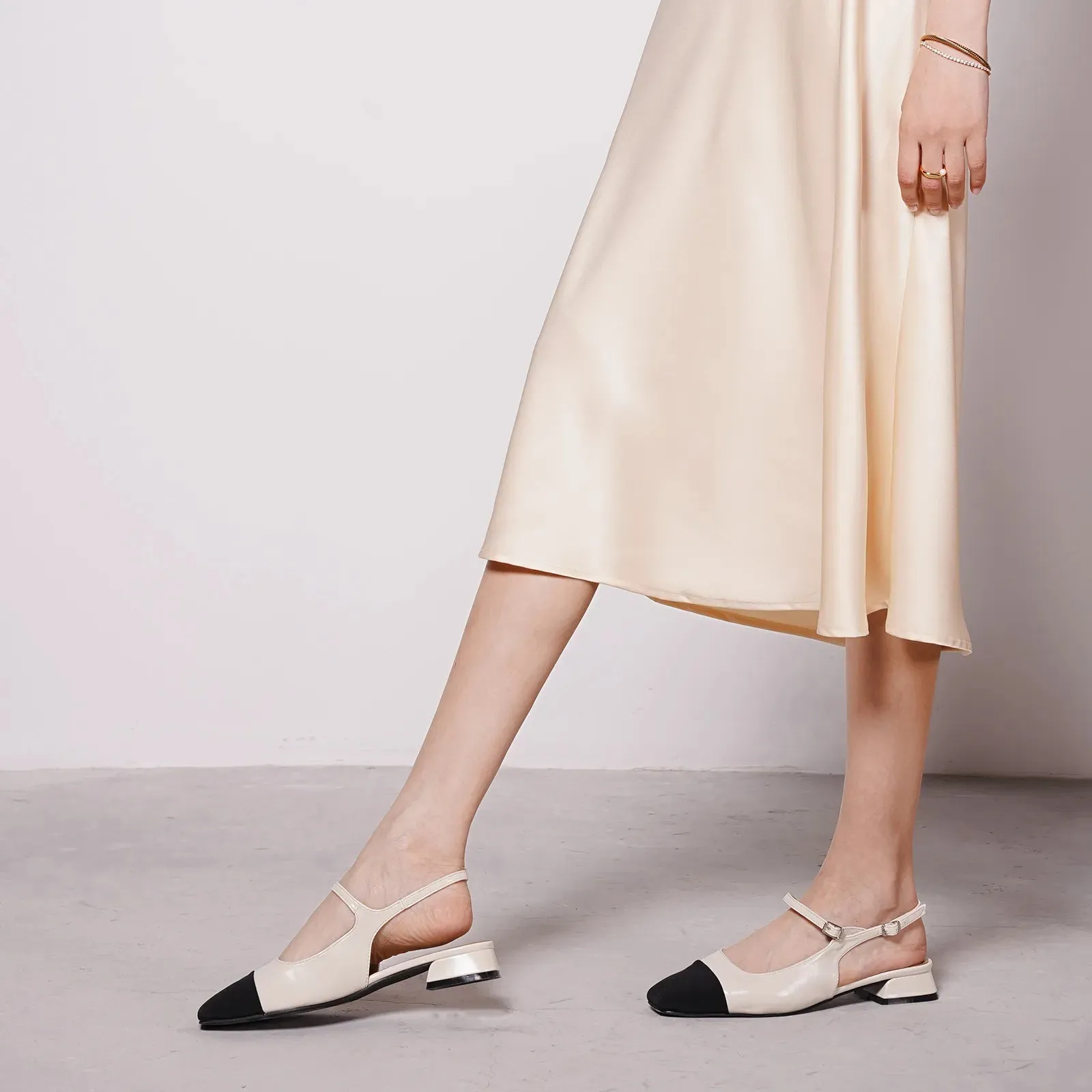 Square-Toe Slingback Flats (Felicia) White