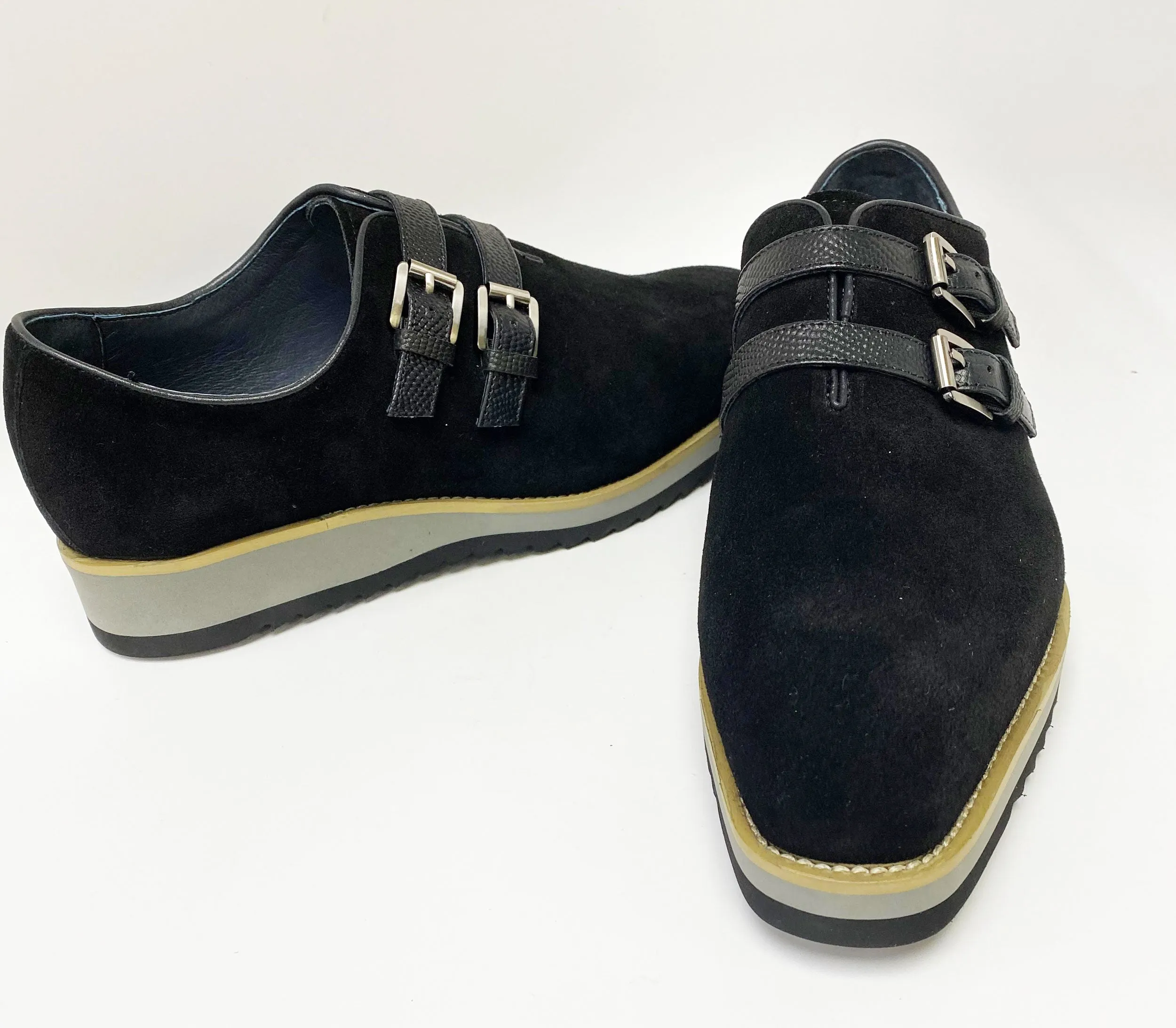 Suede Slip-On Double Buckle Shoe Black