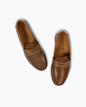 Tan Contrast Calf Leather Penny Loafer