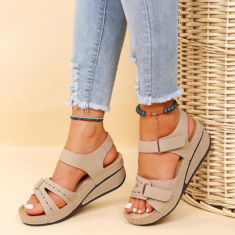 Thick Heel Wedge Velcro Platform Sandals