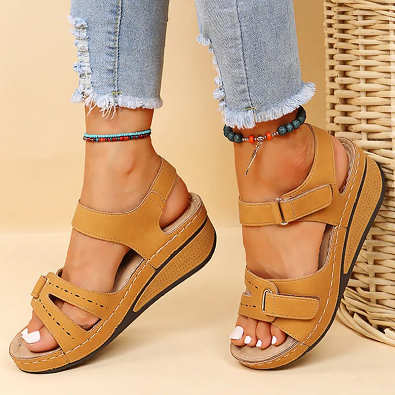 Thick Heel Wedge Velcro Platform Sandals