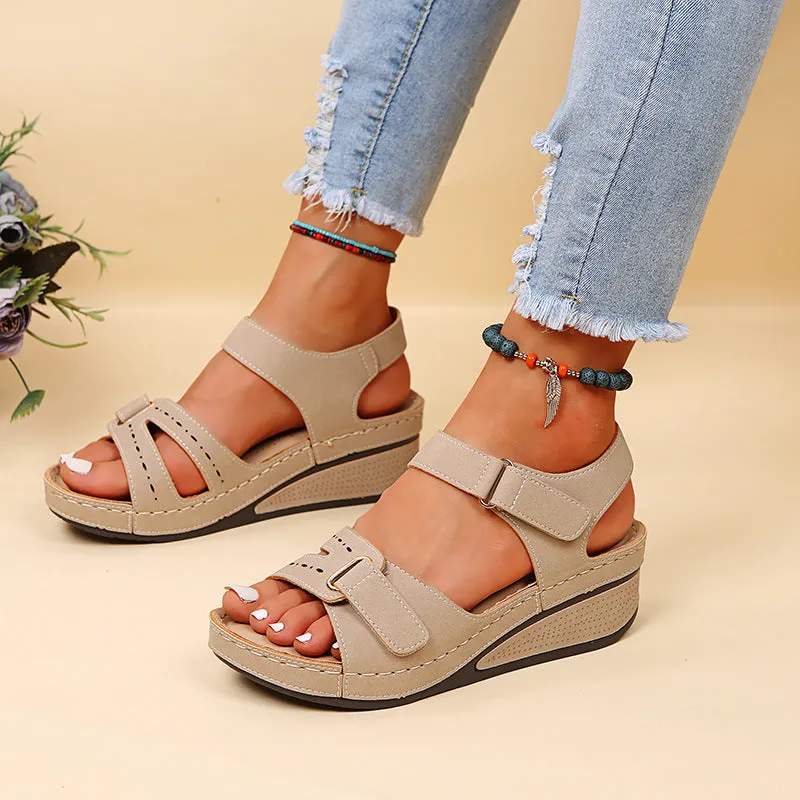 Thick Heel Wedge Velcro Platform Sandals