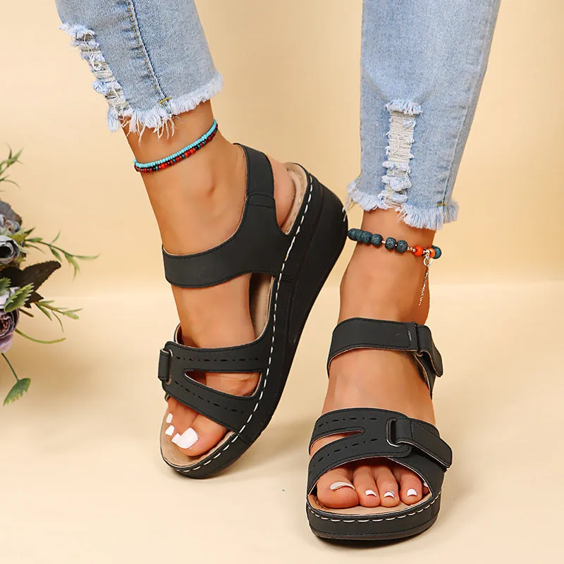 Thick Heel Wedge Velcro Platform Sandals