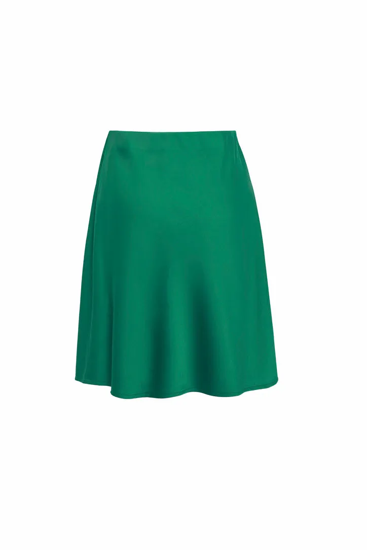 Tipsy Palm Green Satin Bias Mini Skirt