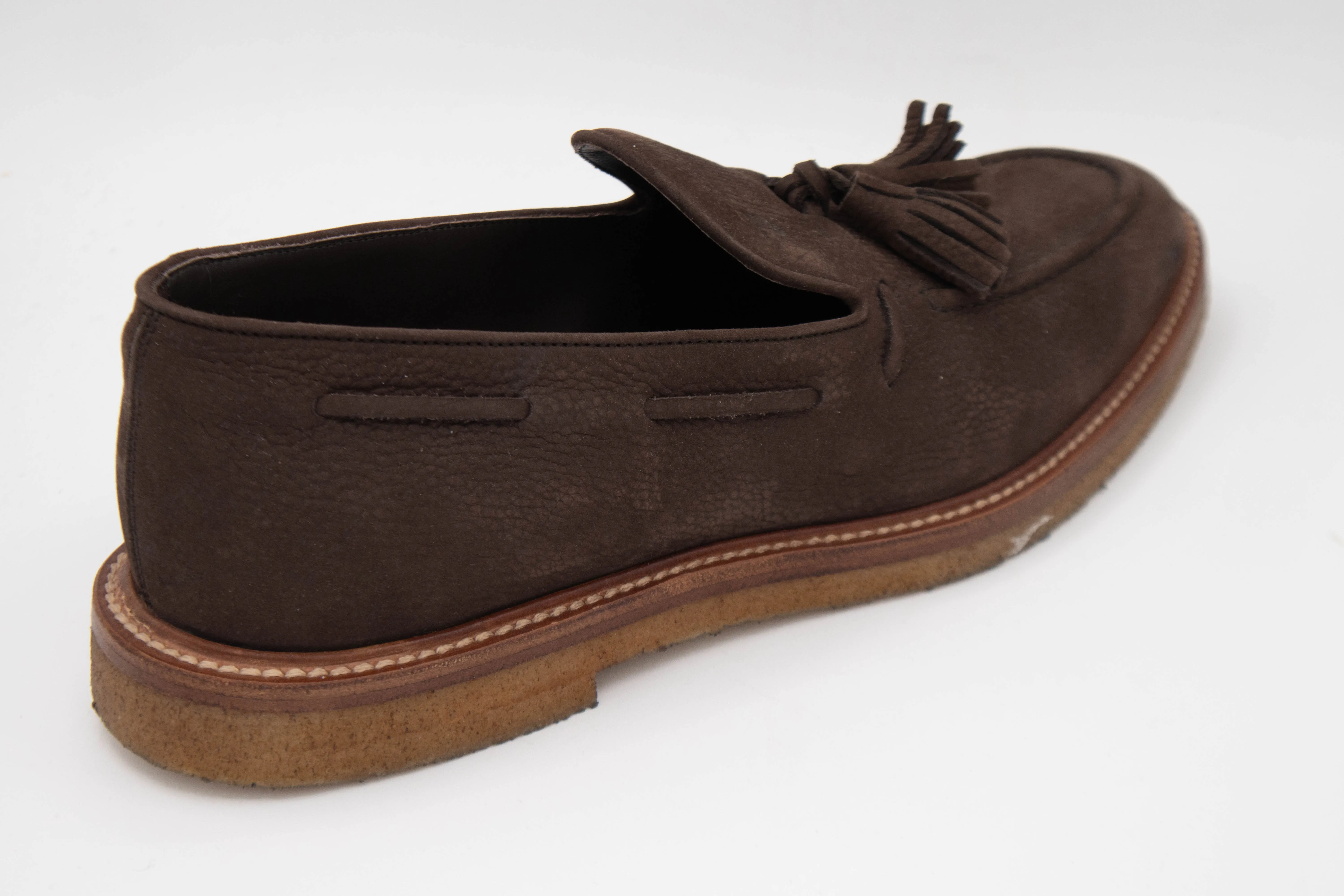 Tods Mens Pebbled Leather Tassled Loafers in Dark Brown