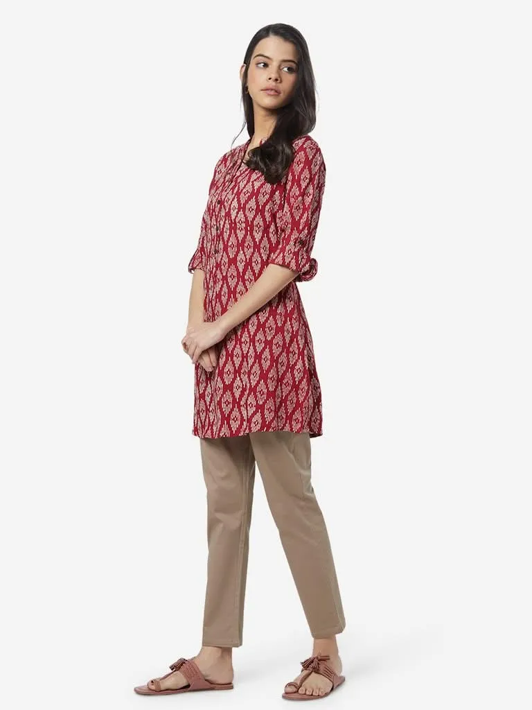 Utsa Red Ikat Printed A-line Kurti