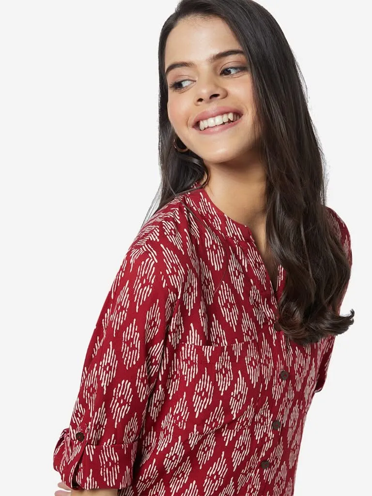 Utsa Red Ikat Printed A-line Kurti