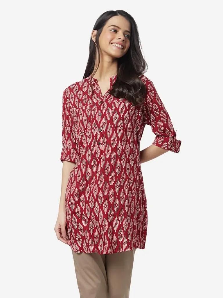 Utsa Red Ikat Printed A-line Kurti