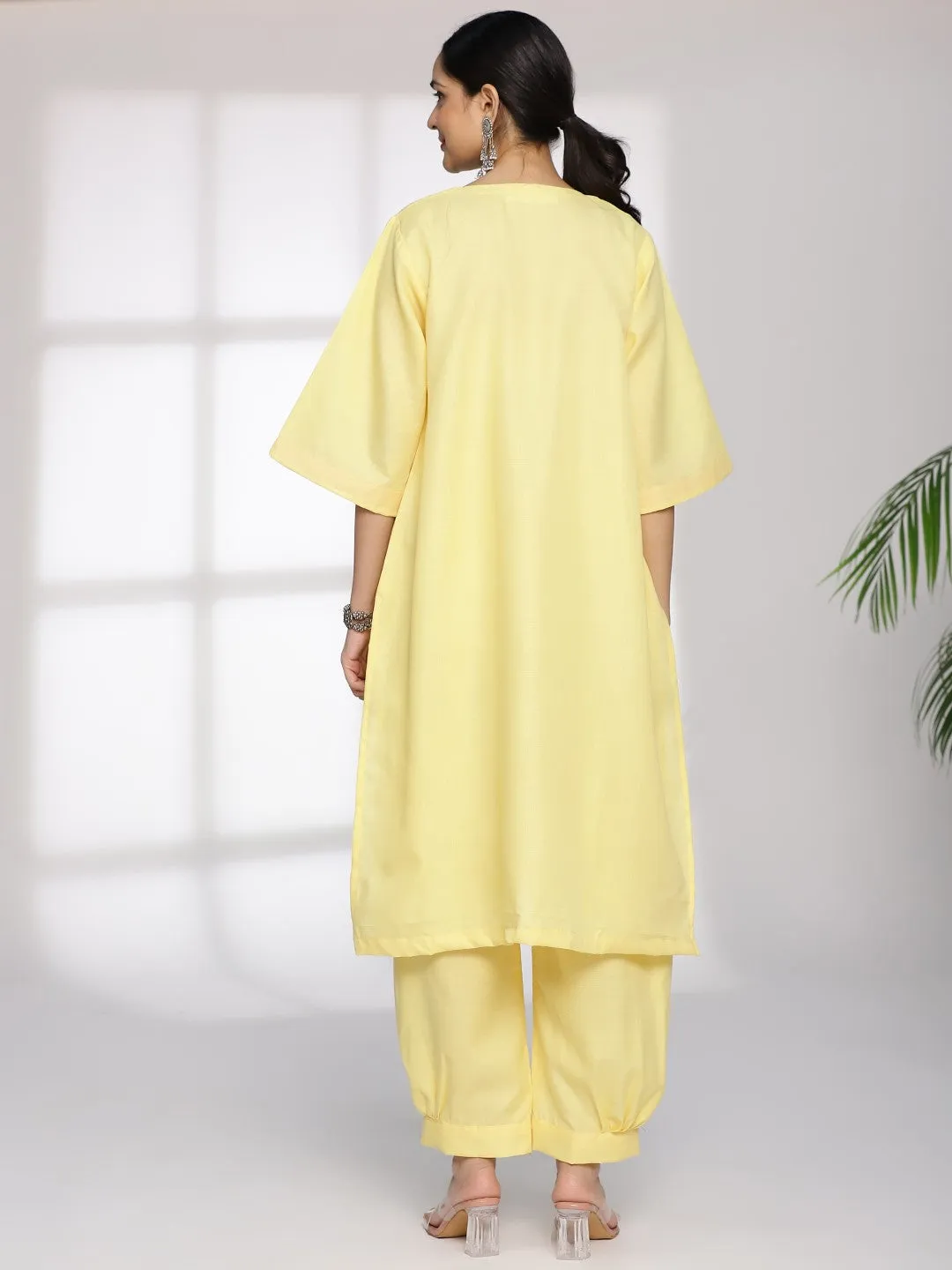 Yellow CottonSlub LongKurta & AfghaniSalwar